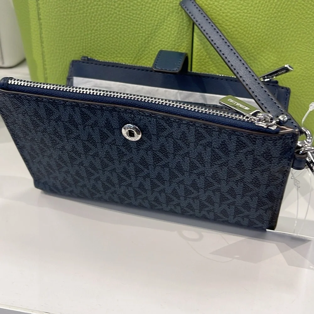 Michael Kors Jet Set Travel Large Double-Zip Wristlet-Wallet-PhoneHolder Admiral - Picture 10 of 16